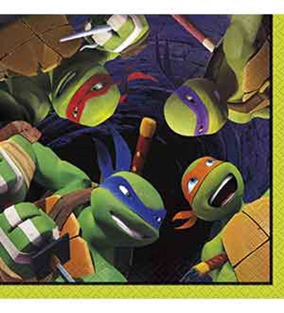 Square paper napkins featuring Teenage Mutant Ninja Turtles with green border and colorful character faces.