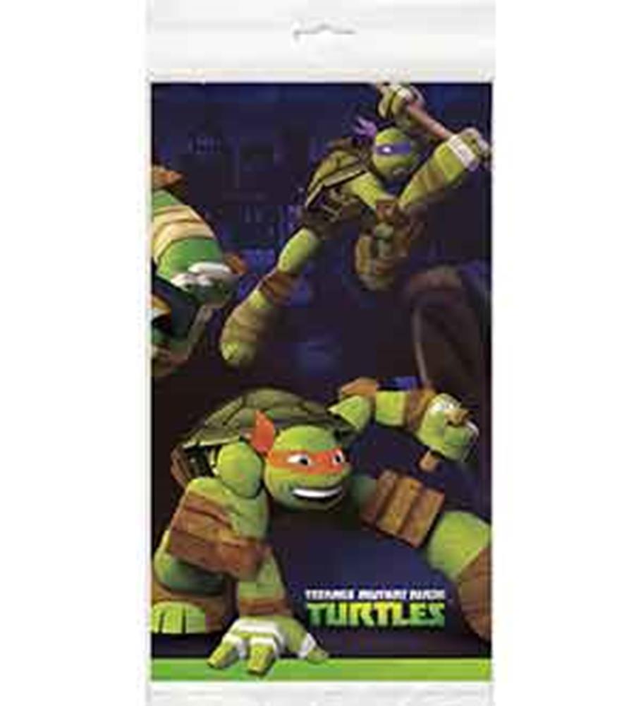 Plastic tablecover featuring Teenage Mutant Ninja Turtles characters with dark blue background and vibrant green turtles in.