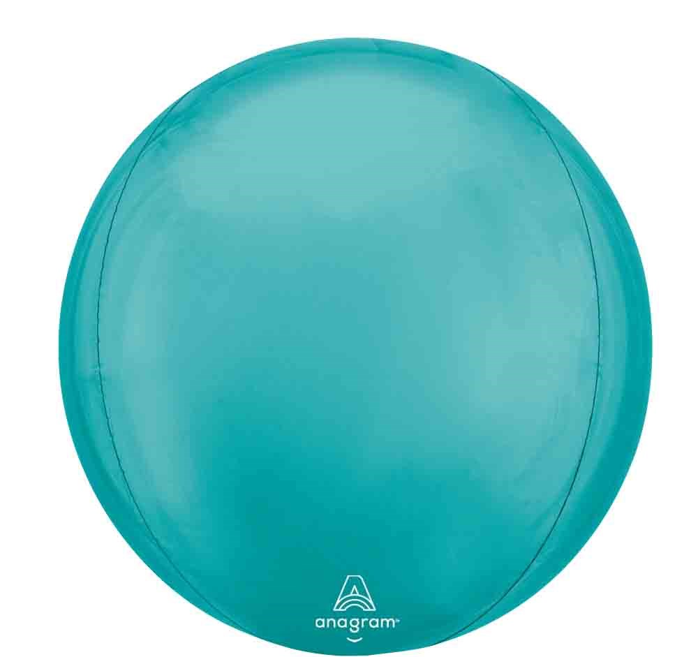 16 inch round foil balloon in vibrant turquoise blue with a glossy finish and subtle seam lines.