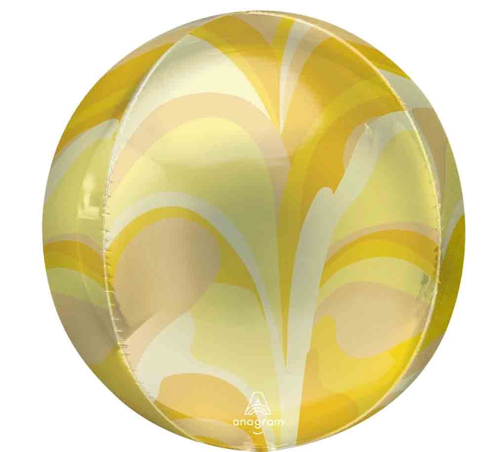 16-inch gold foil balloon with swirling abstract orb patterns and glossy finish.
