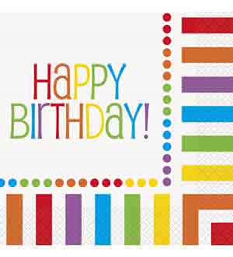 Servilletas para almuerzo con la frase "Happy Birthday" (Feliz cumpleaños, arcoíris), 16 unidades