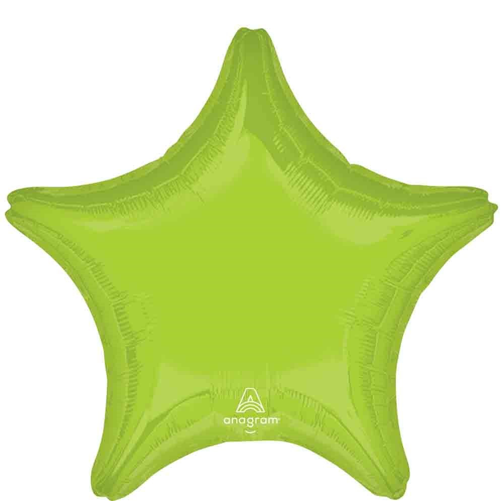 Vibrant green foil balloon shaped like a five-pointed star, 19 inches wide.