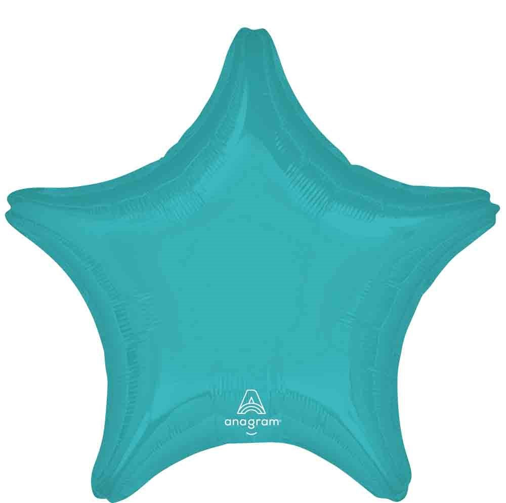 19 inch vibrant blue star-shaped foil balloon with a glossy finish.