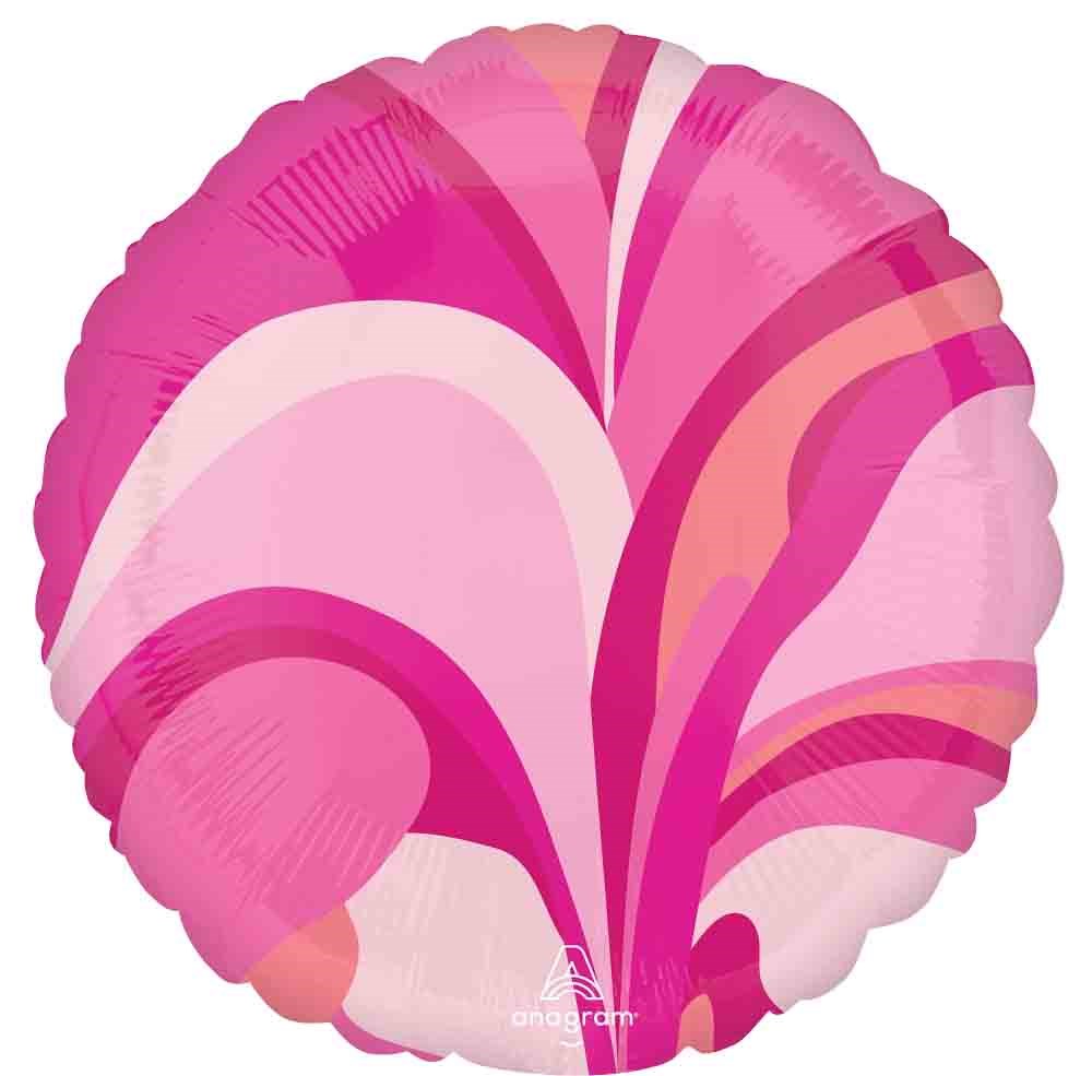 17-inch round foil balloon with pink and magenta swirling marble pattern.