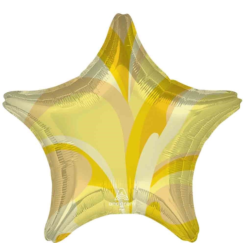 19-inch vibrant yellow star-shaped foil balloon with reflective surface and subtle wave patterns.