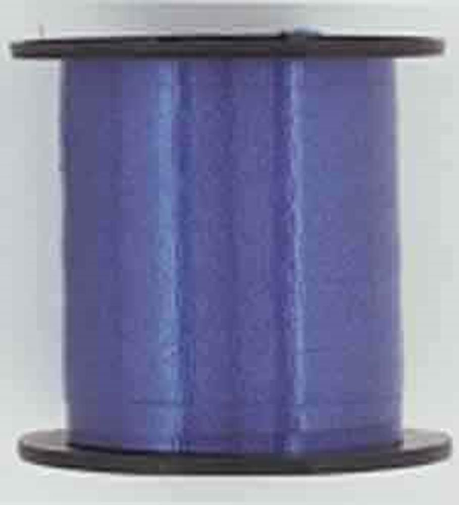 Royal blue curling ribbon spool with smooth, shiny texture and black plastic ends.