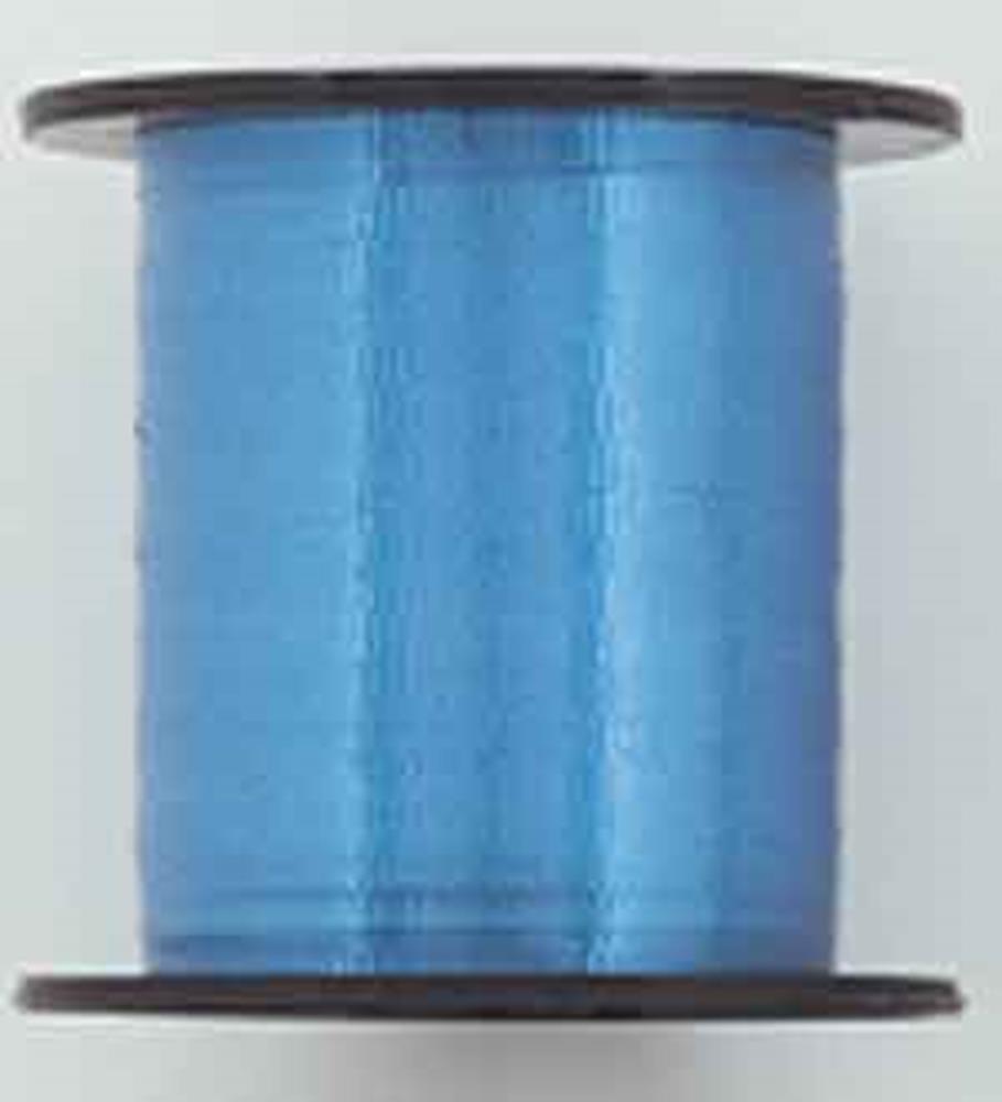 Turquoise curling ribbon wound on a black plastic spool.