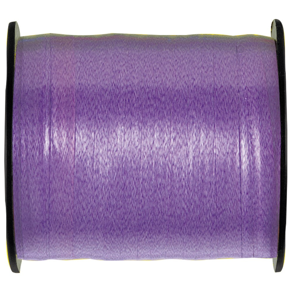 Spool of shiny purple curling ribbon with a textured finish on black plastic core.