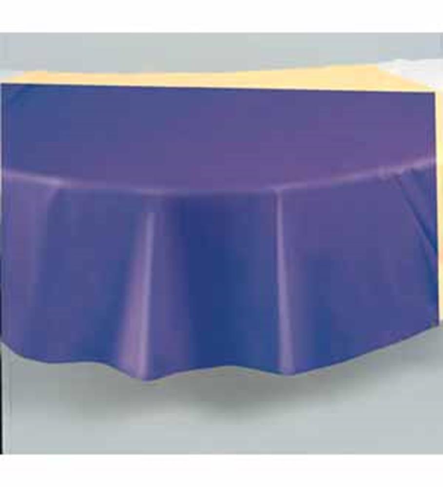 Deep purple round plastic table cover with smooth, wrinkle-resistant finish.
