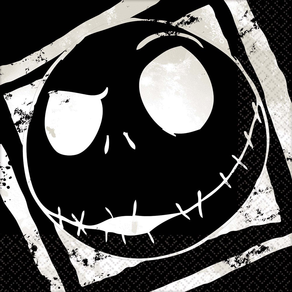 Black and white napkin with Jack Skellington's stitched smile and hollow eyes from Nightmare Before Christmas.