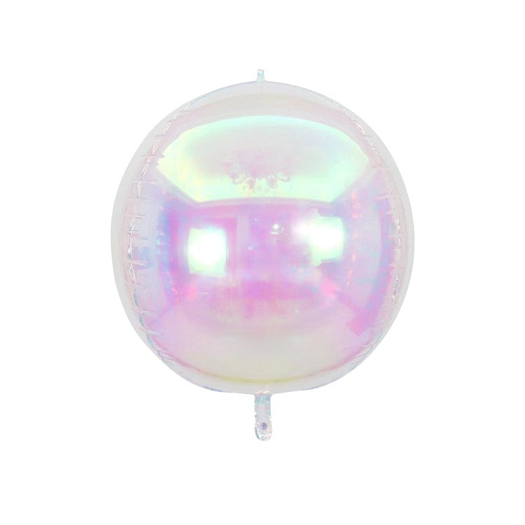 22-inch iridescent mother of pearl foil balloon in a round sphere shape.