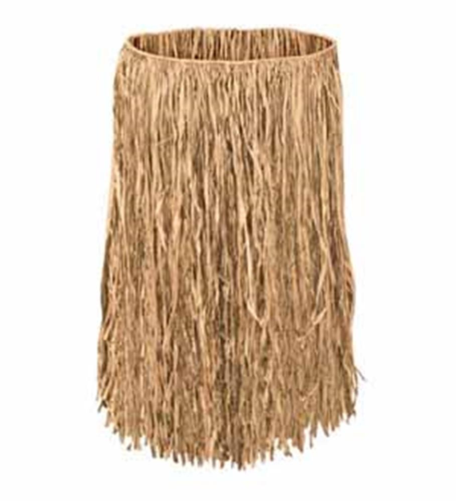 Natural beige raffia skirt for children with long, textured strands and an elastic waistband.