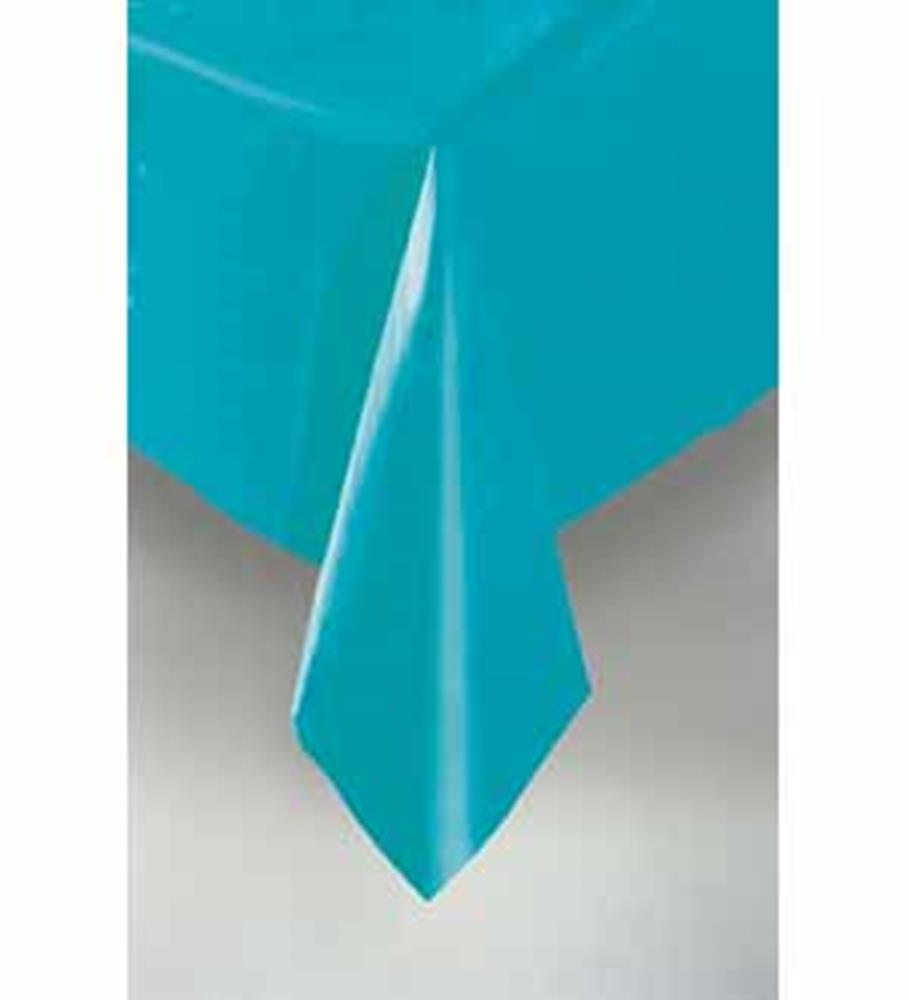 Smooth Caribbean teal rectangular tablecloth with a sleek, slightly shiny finish.