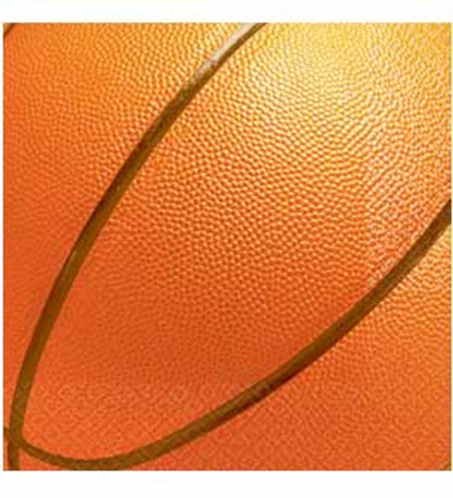 Orange napkin textured and printed with black basketball lines.