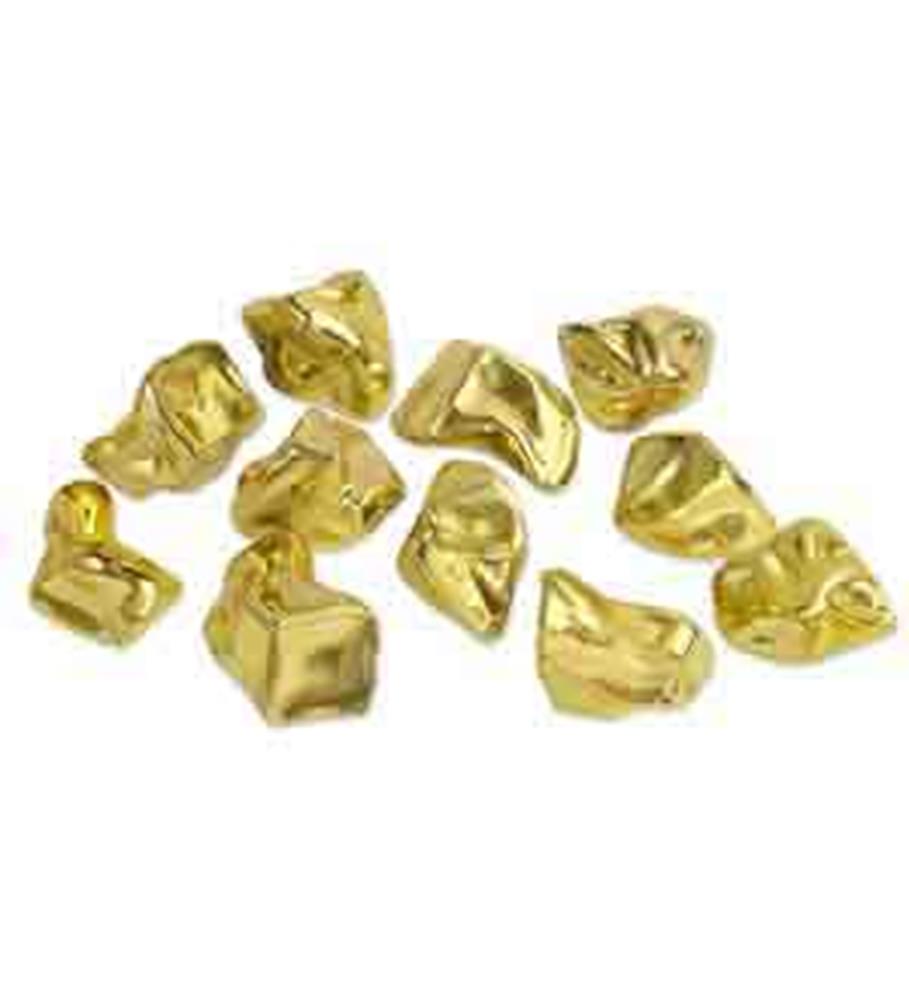 Twelve shiny irregular gold plastic nuggets with a textured surface, resembling real gold nuggets.