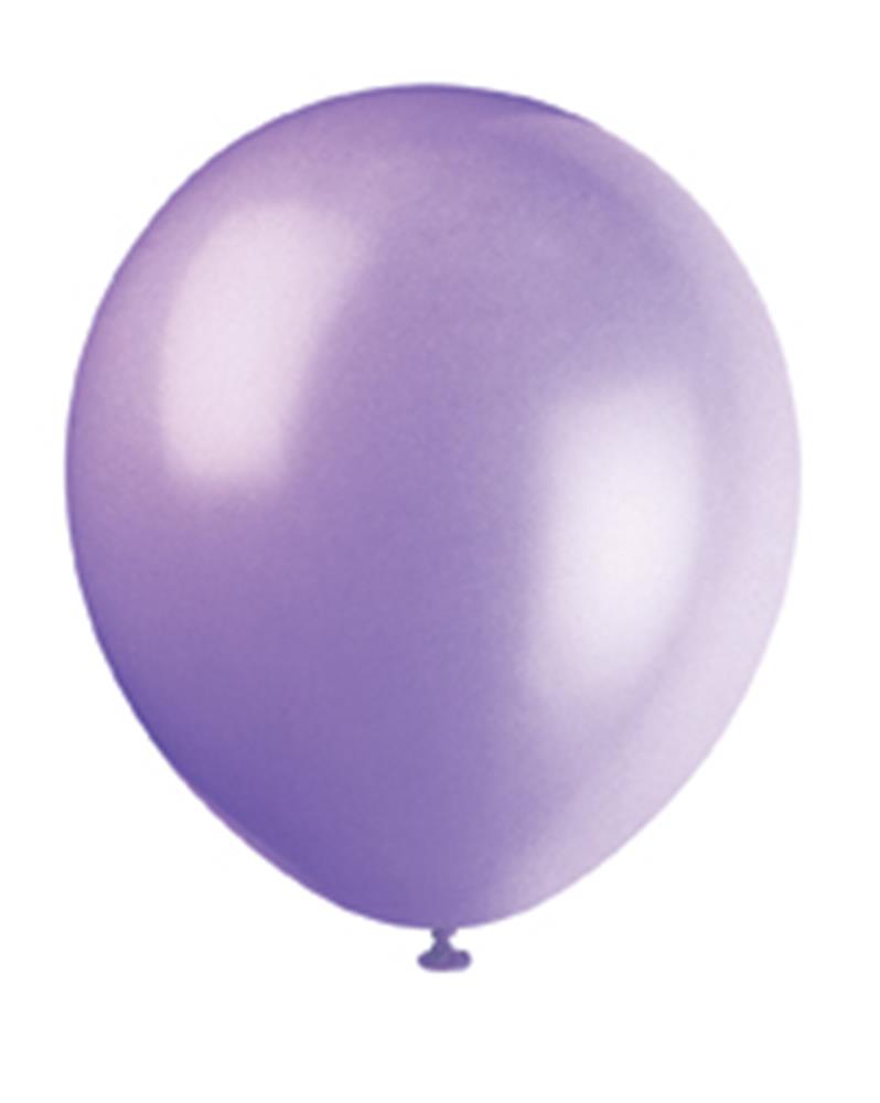 Lavender-colored round latex balloon with smooth, shiny surface and knotted end.