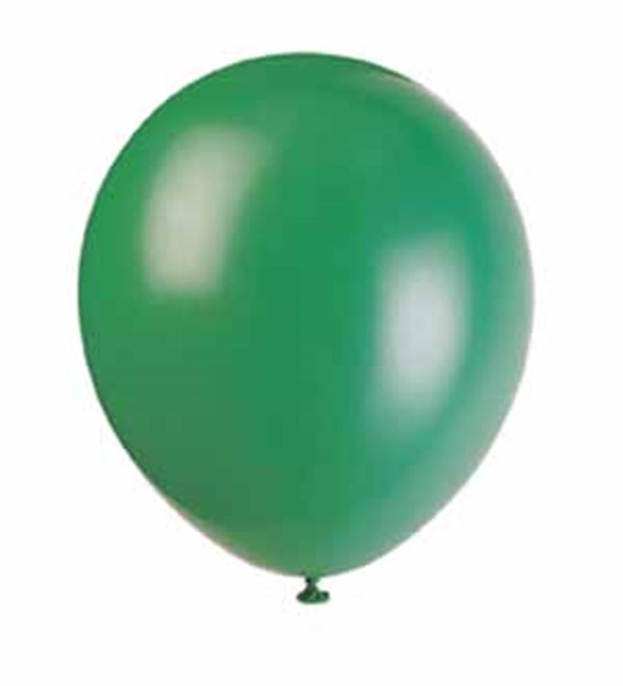 Glossy forest green 5-inch round latex balloon inflated and tied at the base.