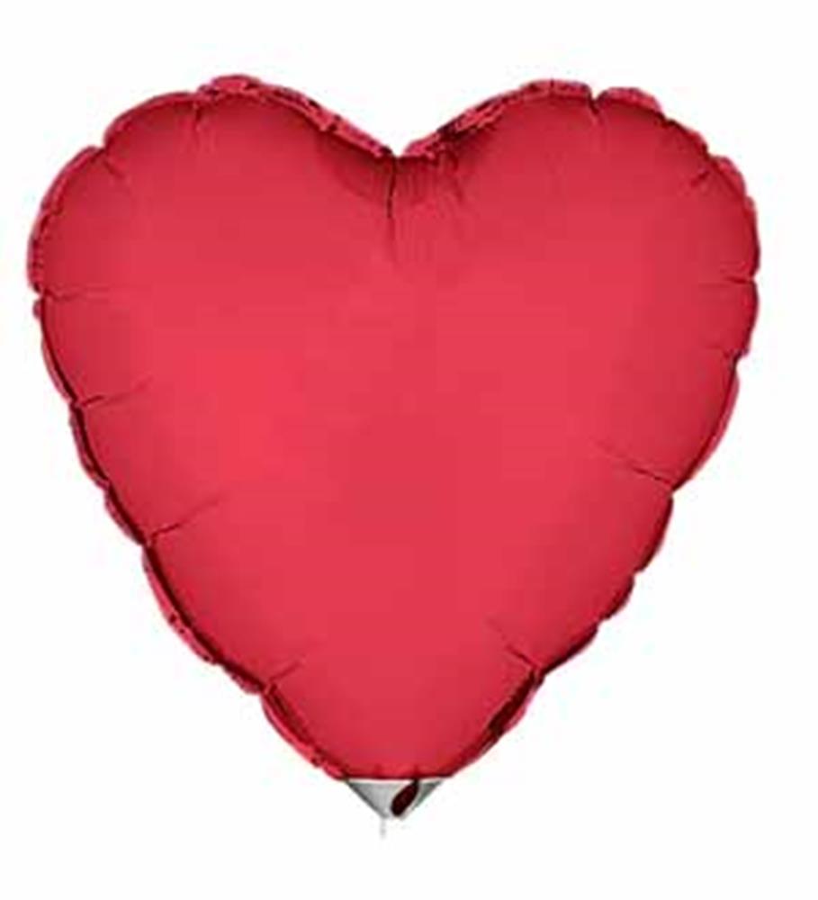 Shiny red foil balloon shaped like a 9-inch heart with smooth edges and sealed bottom tab.