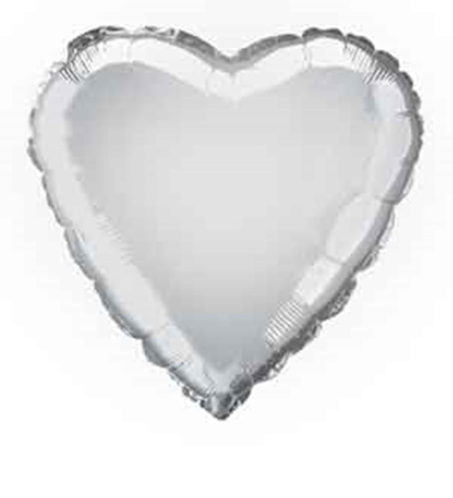 Silver foil balloon shaped like a 18-inch heart with a shiny, reflective surface.