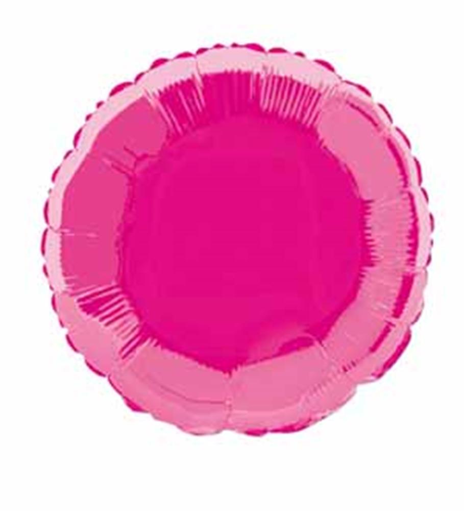 Round 18-inch hot pink shiny foil balloon with scalloped edges.