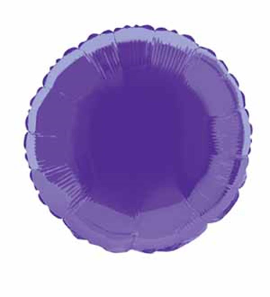 Round 18-inch metallic purple foil balloon with scalloped edges.