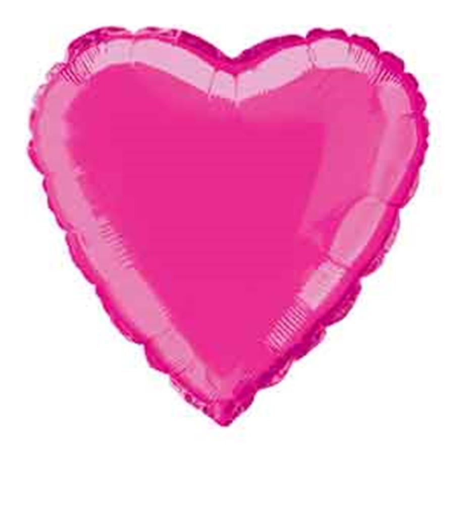 18-inch hot pink heart-shaped foil balloon with glossy surface and sealed edges.