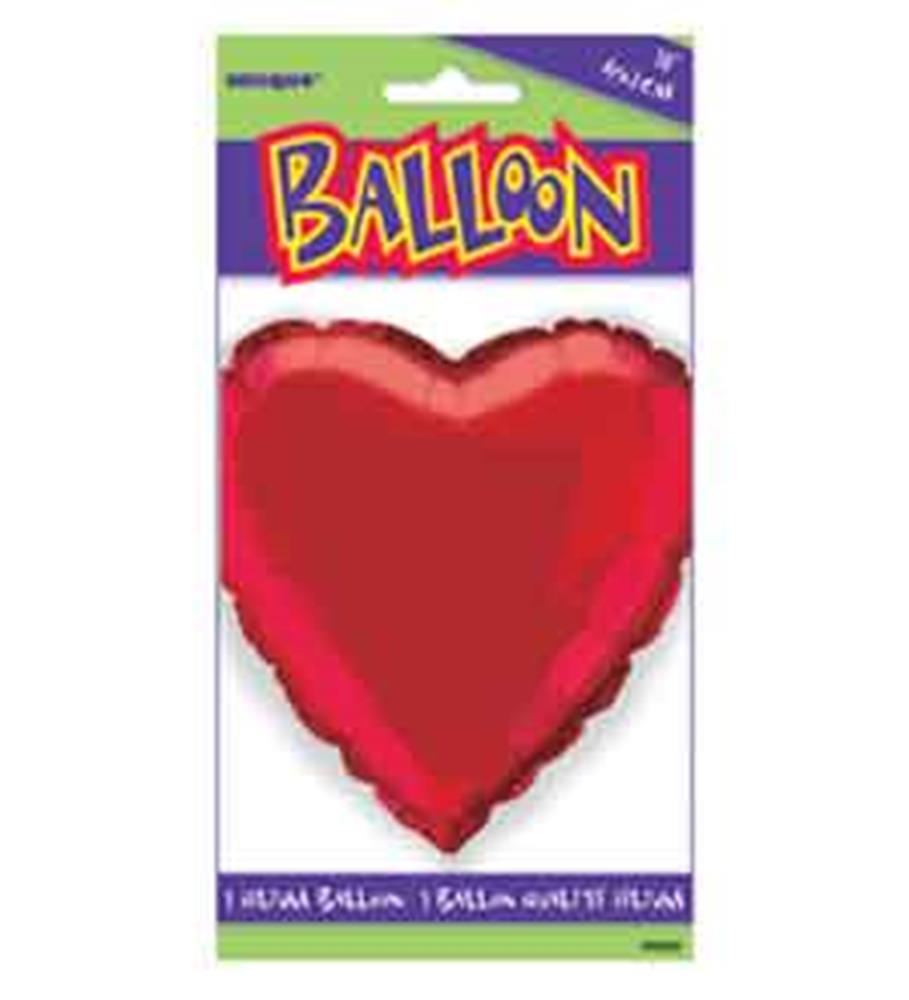 Red foil heart-shaped balloon, shiny surface, 18-inch size, sealed in clear packaging.
