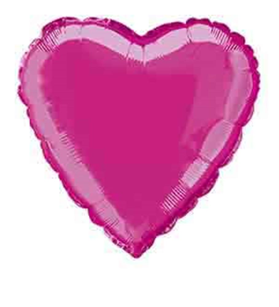 Hot pink heart-shaped foil balloon with shiny, smooth surface and 18-inch size.