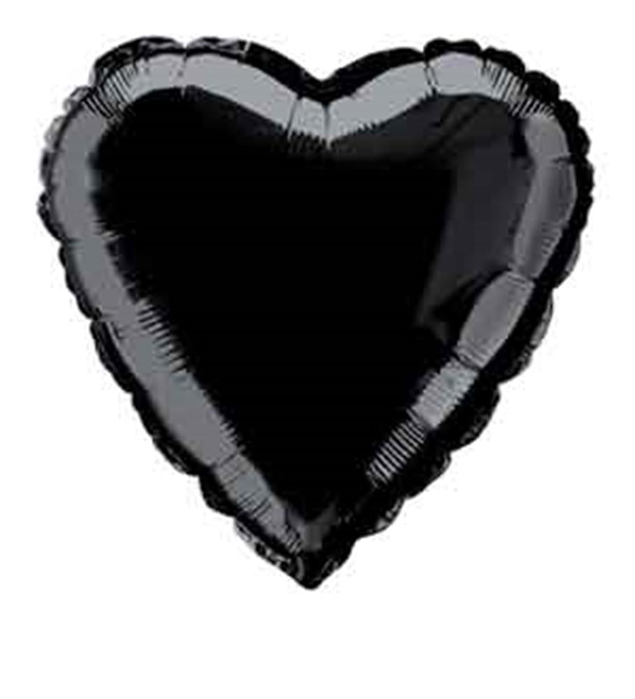 Glossy black foil balloon shaped like a heart, 18 inches tall.