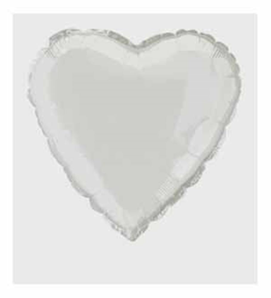 18-inch white foil balloon shaped like a heart with a shiny surface.