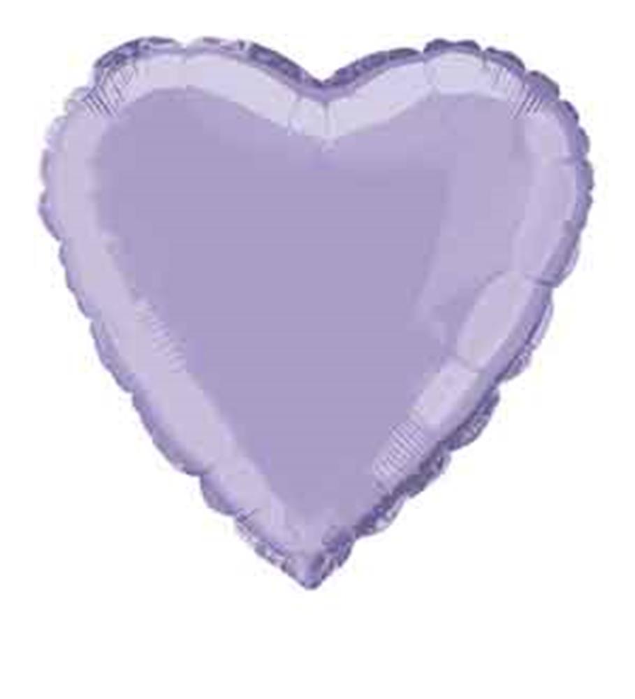 Lavender heart-shaped foil balloon with smooth, glossy surface and sealed edges, 18 inches wide.