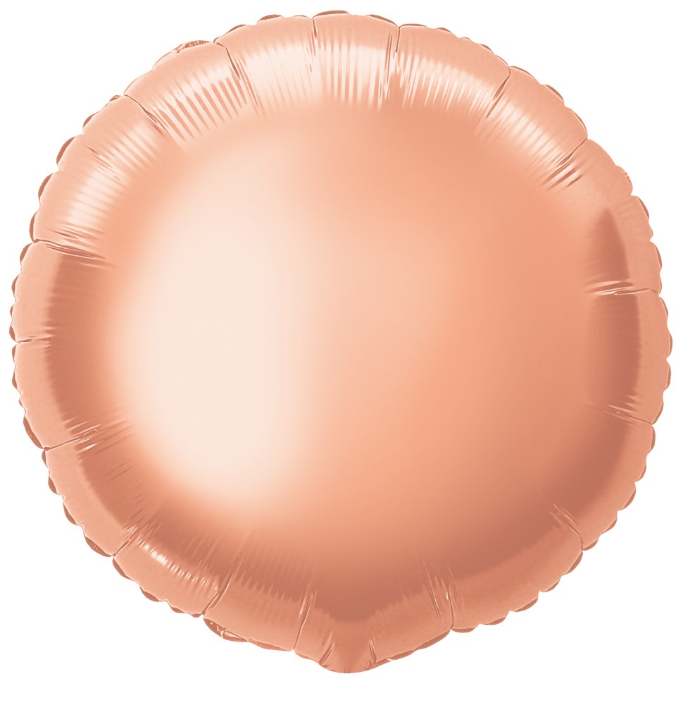 Round rose gold foil balloon with scalloped edges, shiny metallic finish, blank surface.
