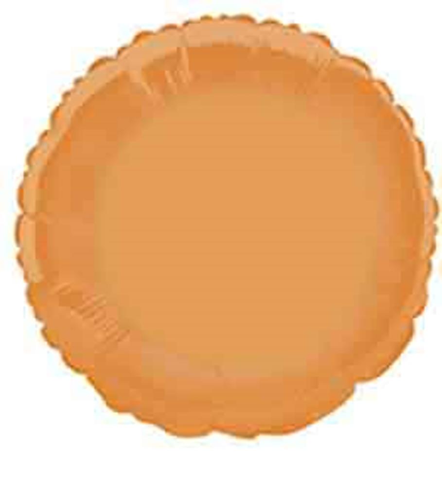 Round 18-inch orange foil balloon with scalloped edges and shiny finish.