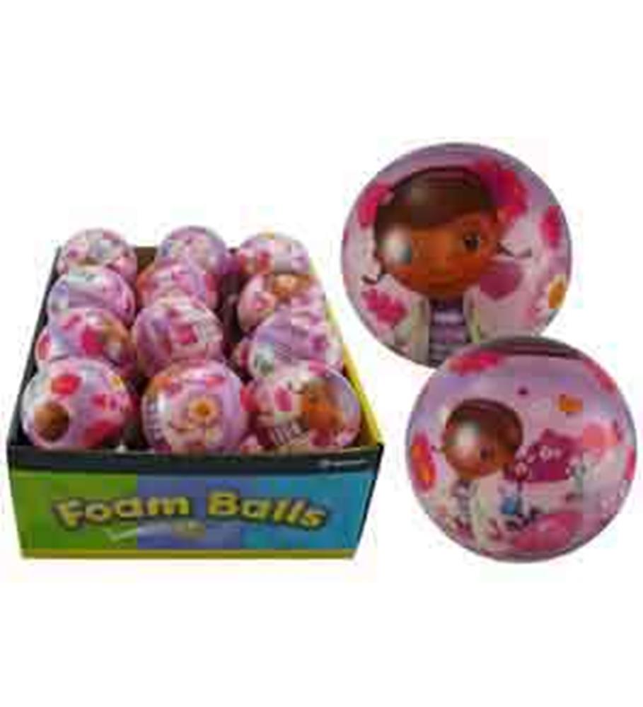 Set of 3-inch foam balls featuring Doc McStuffins character with pink and floral patterns.