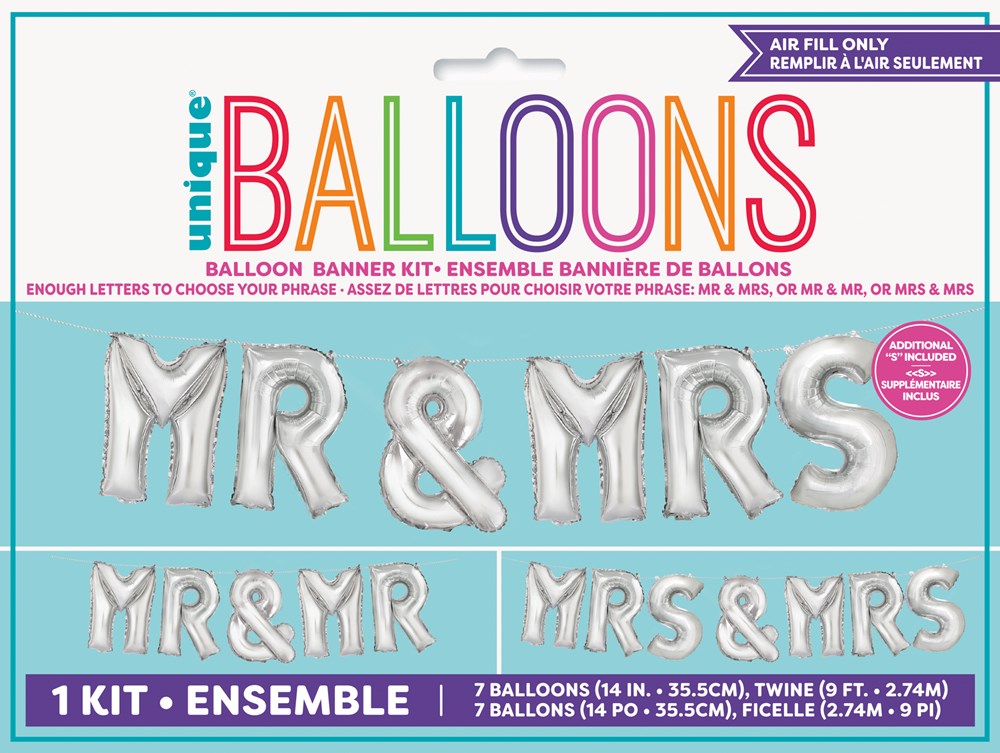 Banderín de globos personalizable Sr. y Sra. nupciales