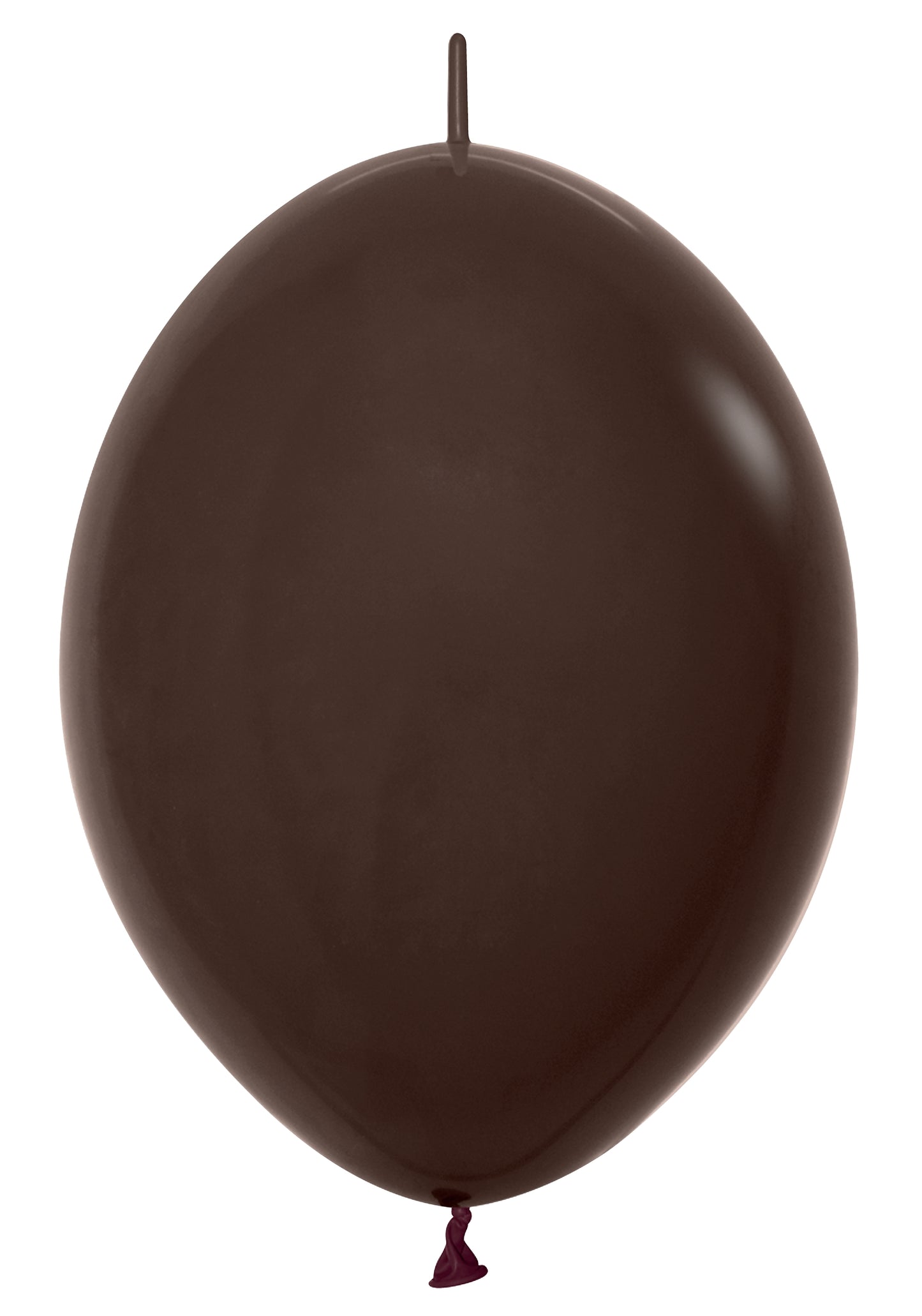 12-inch glossy dark brown latex balloon inflated with tied end visible.