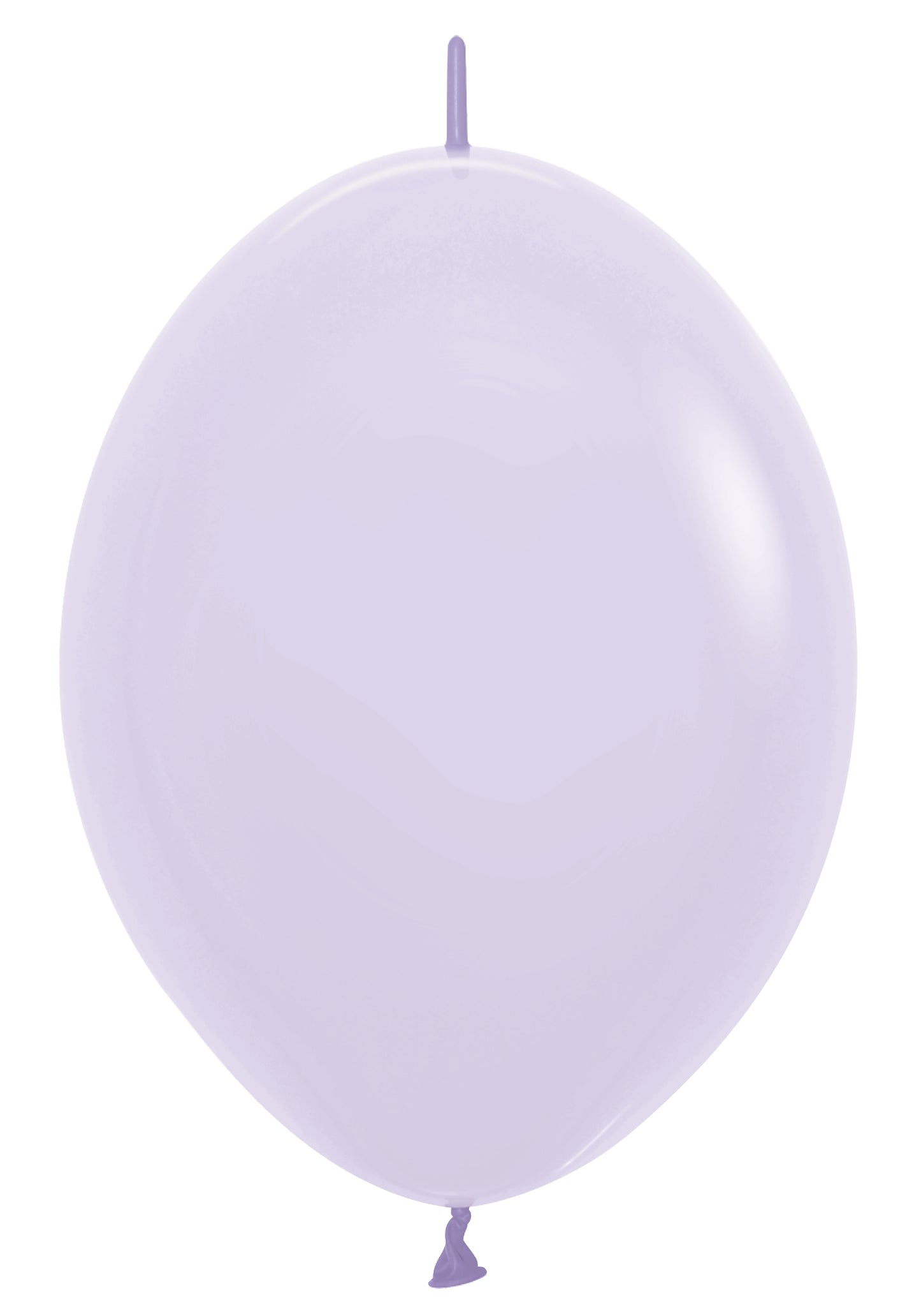 6-inch pastel matte lilac latex balloon with a smooth, slightly oval shape and tied end.