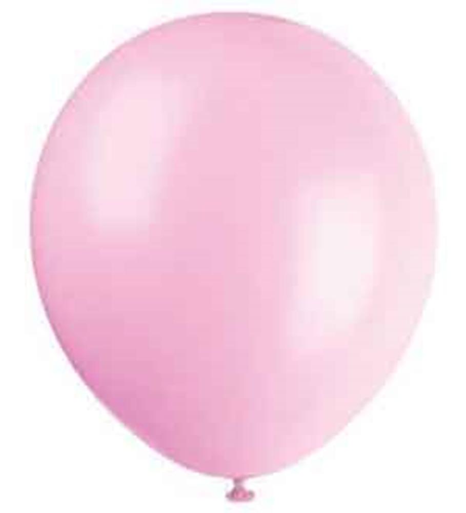 Soft petal pink 12-inch round latex balloon inflated and tied at the bottom.