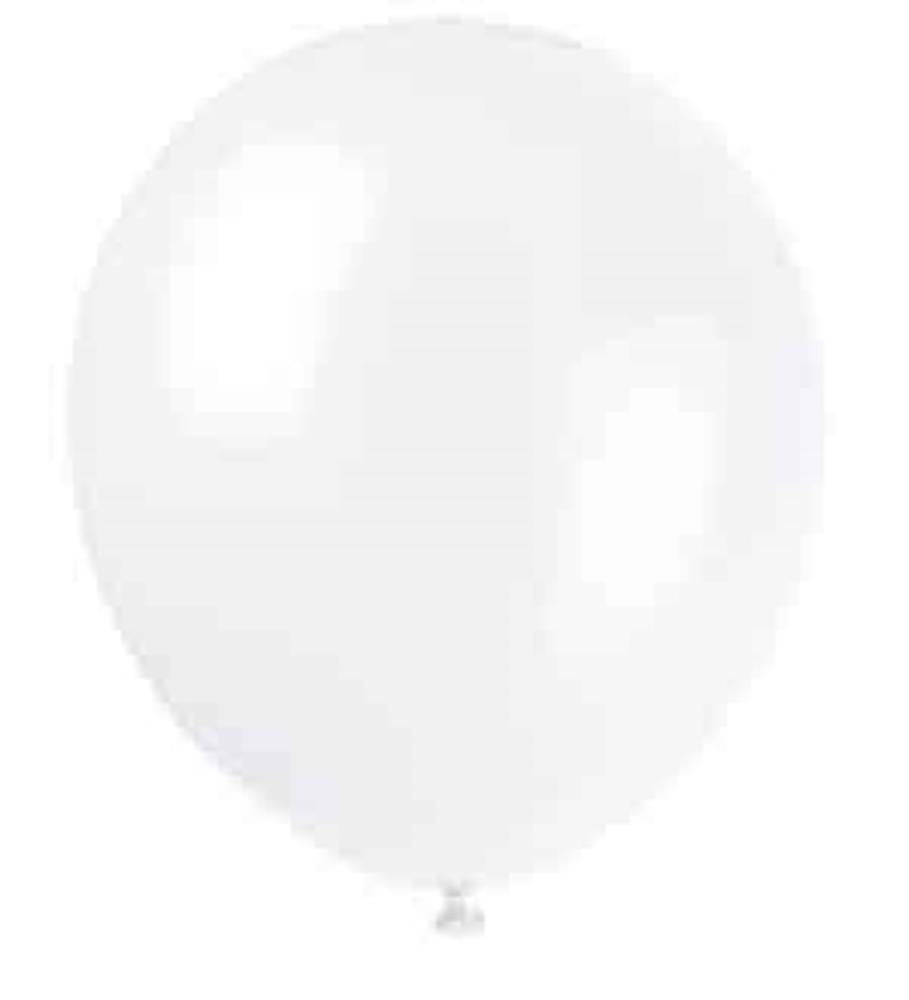 White 12-inch round latex balloon with smooth surface and tied end.