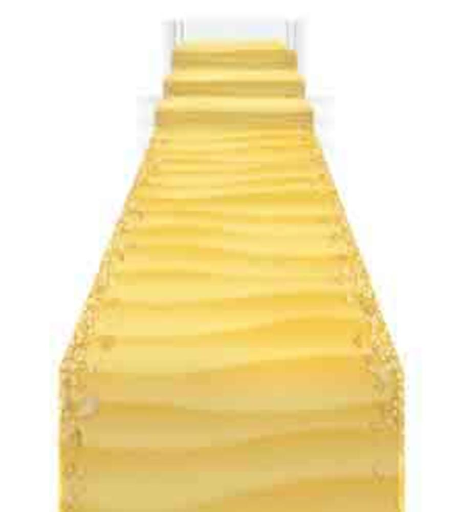 Yellow woven beach runner with a textured wave pattern and fringed edges.