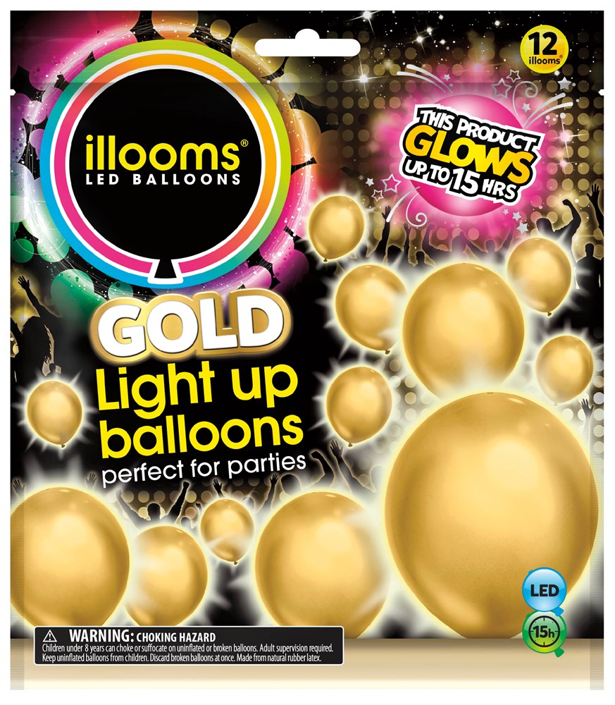 Illooms Solid Gold Light Up Balloons, 12ct image