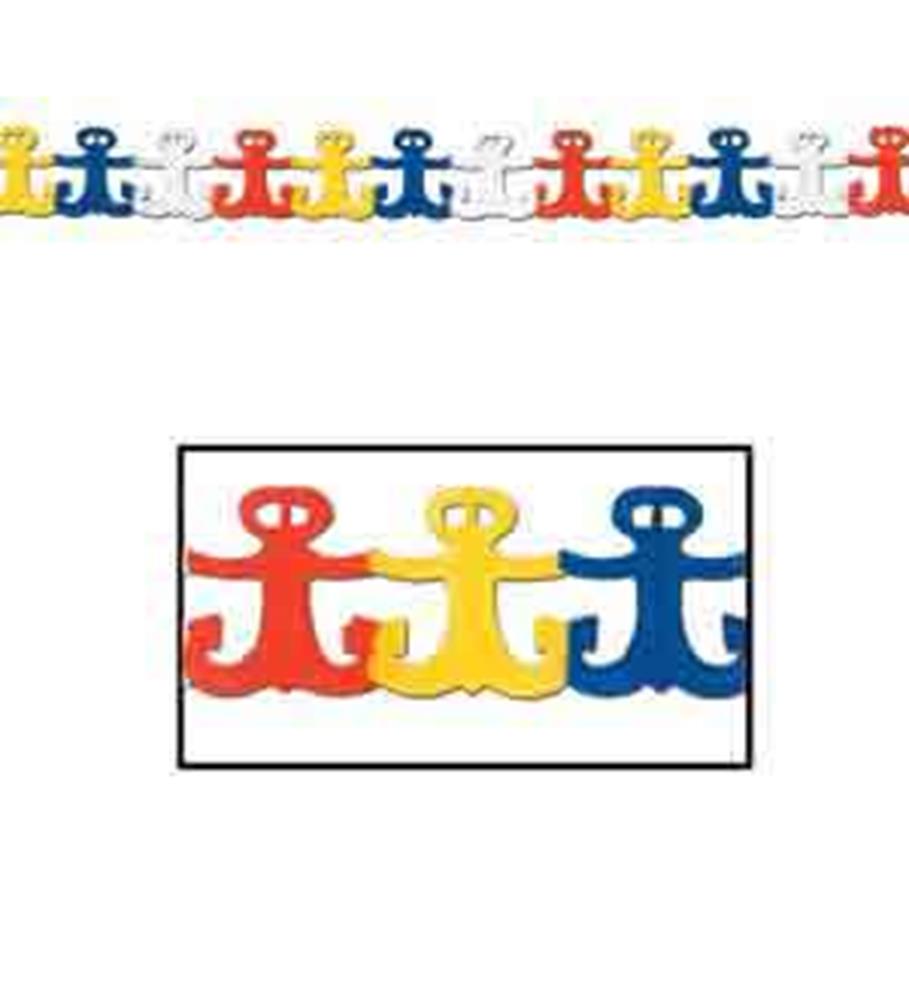 Garland with alternating red, yellow, and blue anchor cutouts connected by white string.