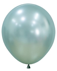 Glossy cool mint green latex balloon inflated to round shape with smooth surface.