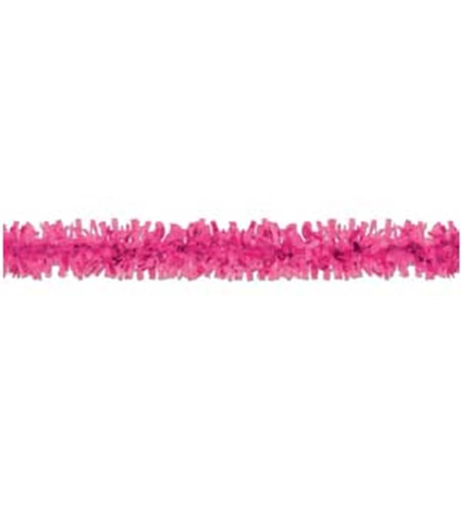 25ft cerise pink paper festooning streamer with fringed texture for party decoration.