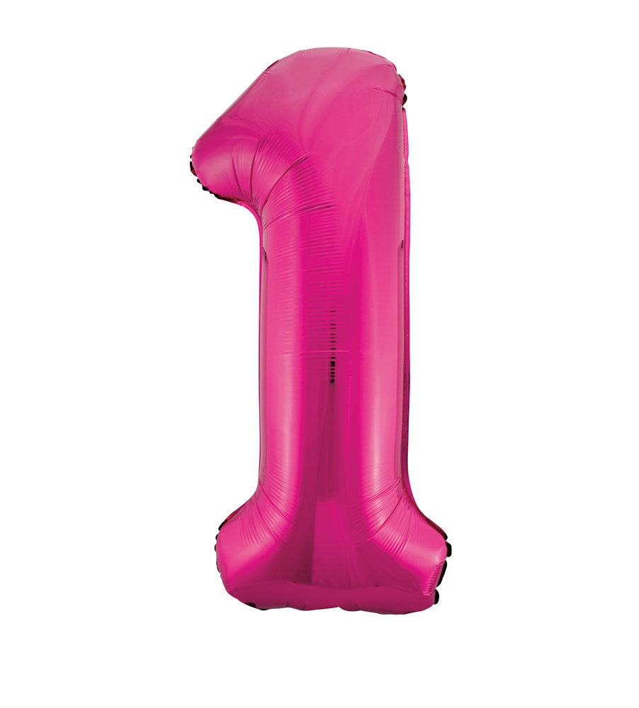 34-inch shiny pink foil balloon shaped like the number 1.