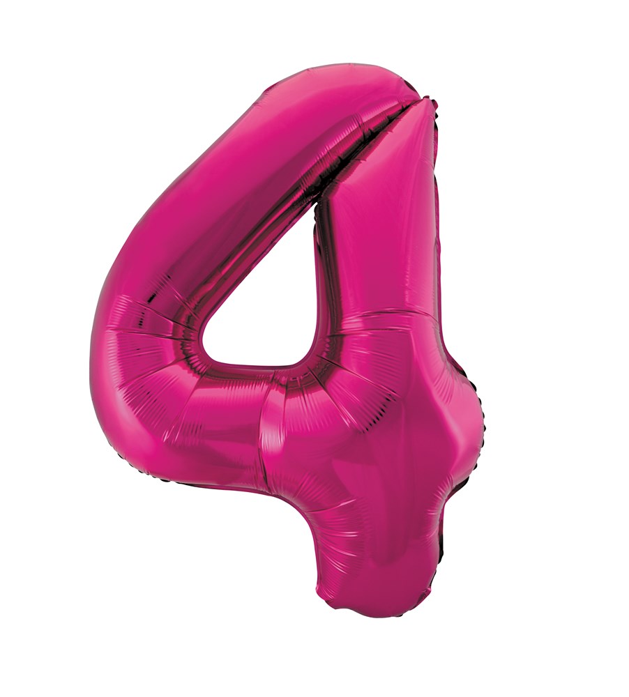 34-inch pink foil balloon shaped as the number 4 with glossy finish.