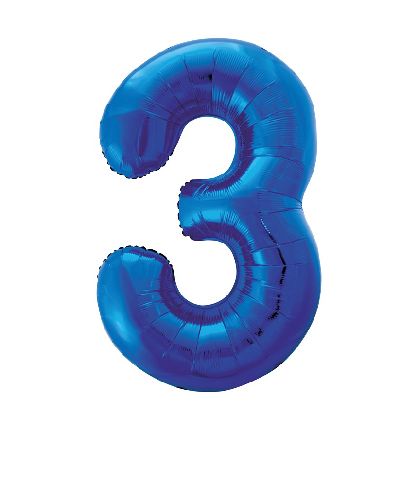 34-inch blue metallic foil balloon shaped like the number 3.