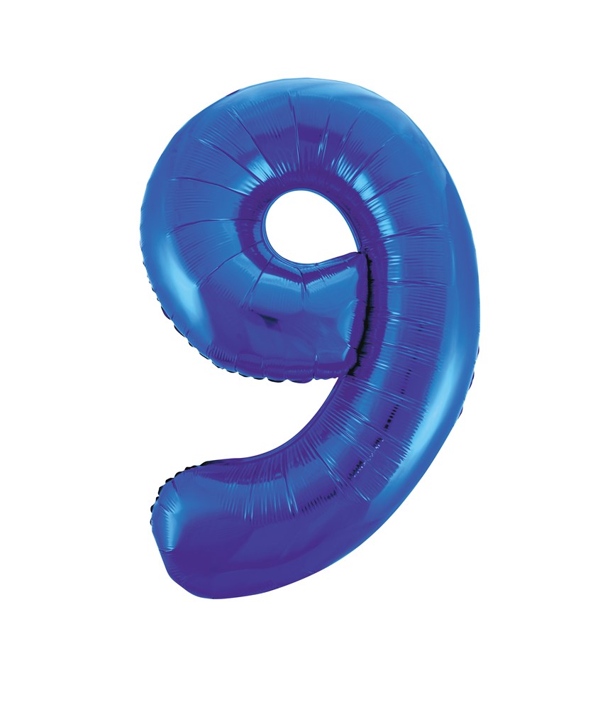 34-inch shiny metallic blue foil balloon shaped like the number 9.