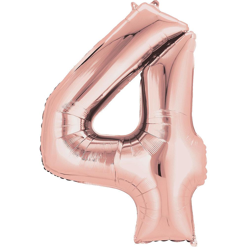 34-inch rose gold jumbo foil balloon shaped as the number 4 with a shiny metallic finish.