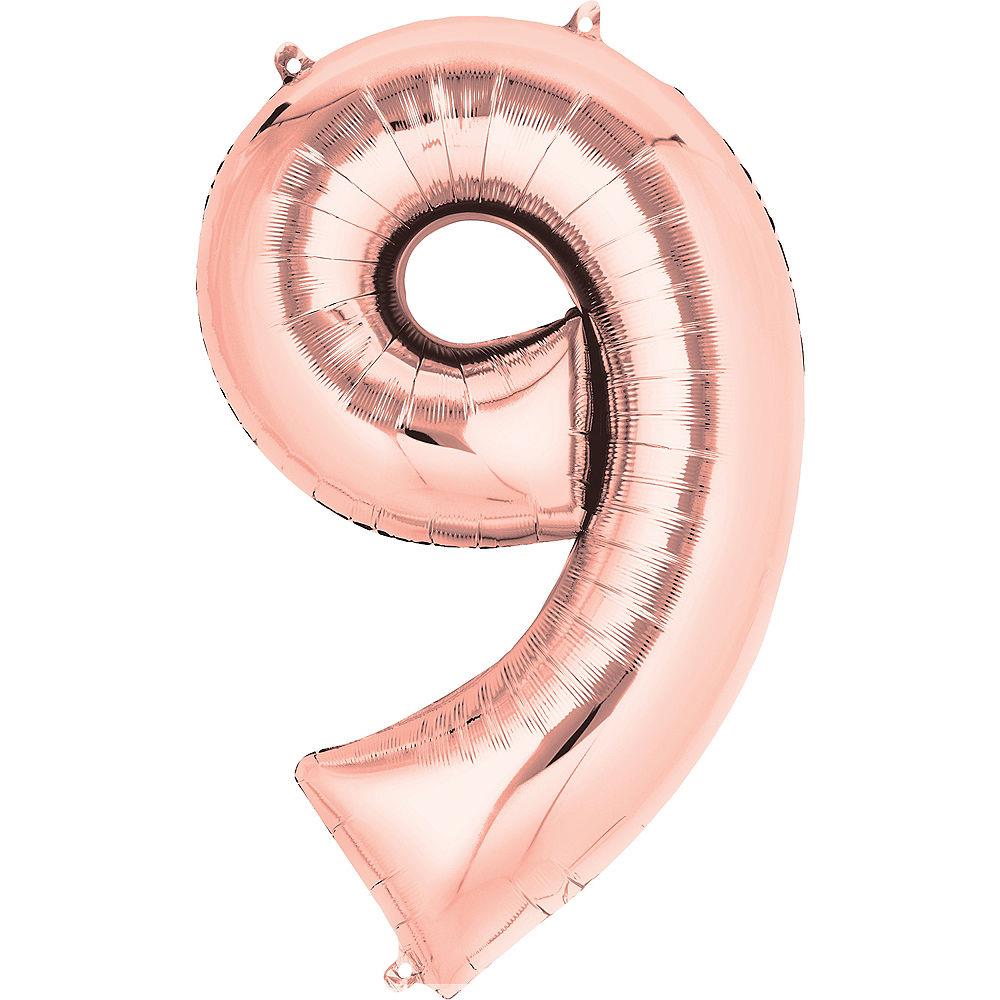 34 inch jumbo rose gold foil balloon shaped as number 9.
